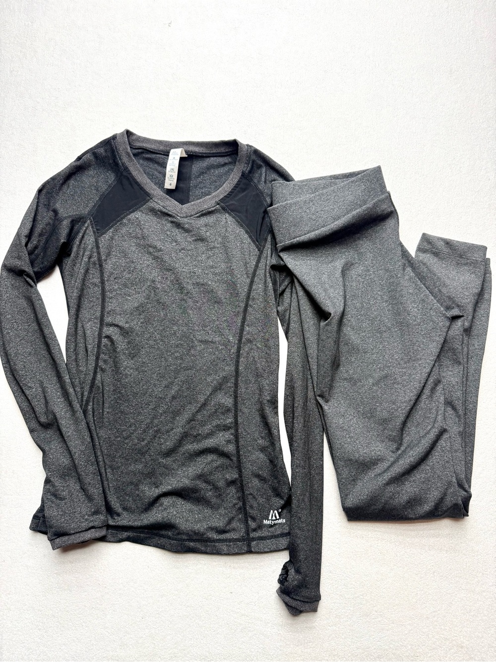 Matymats Dark Gray Performance Leggings & Top Workout Gym Yoga Set